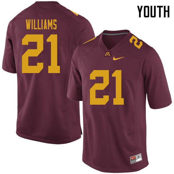 Youth #21 Bryce Williams Minnesota Golden Gophers College Football Jerseys Sale-Maroon